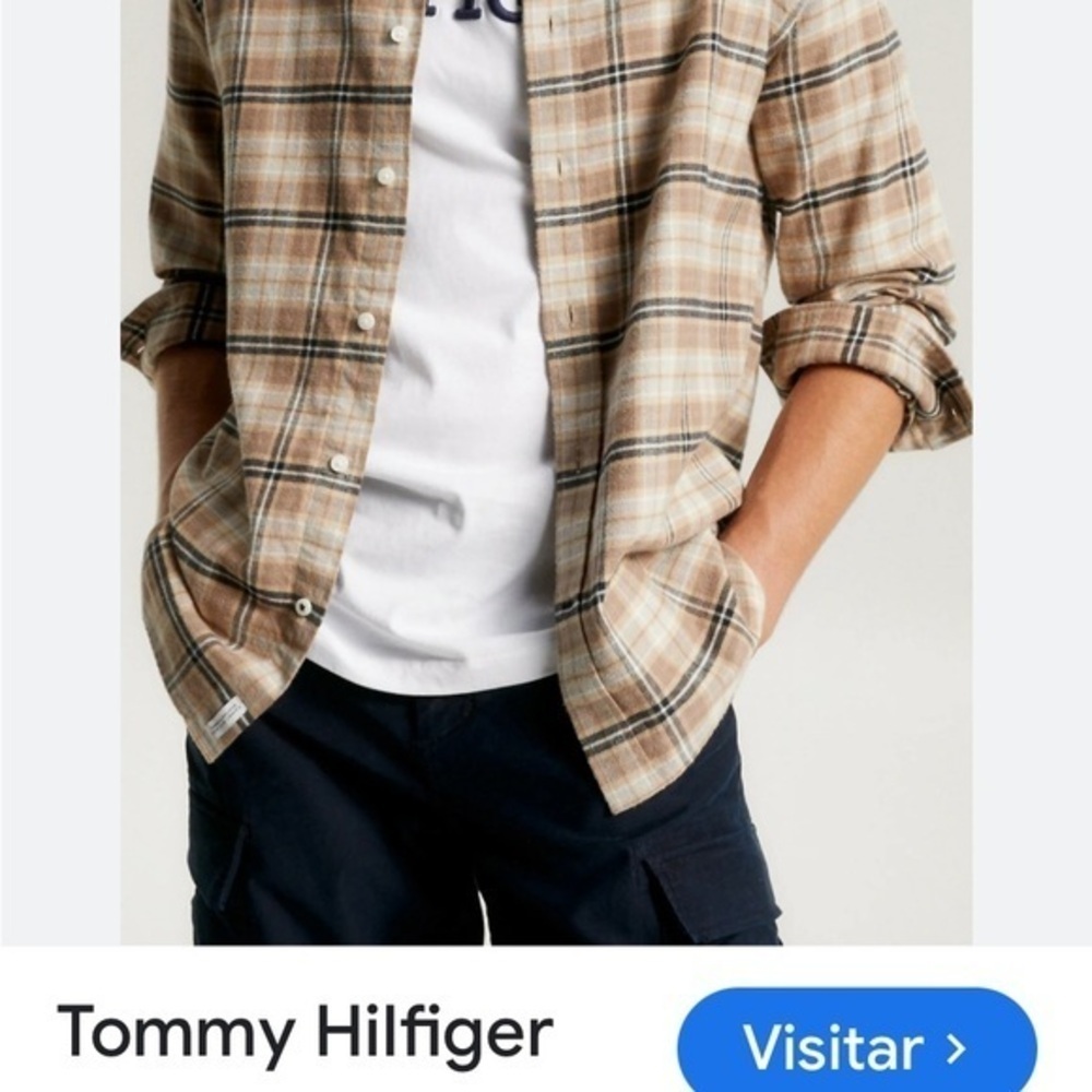 TOMMY. HILFIGER. Men's Plaid Shirt - Brown and Tan. New